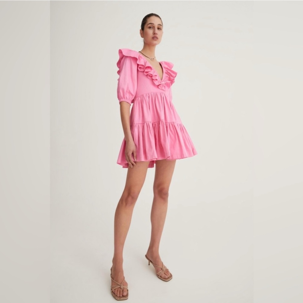Pink Ruffled V-Neck Dress